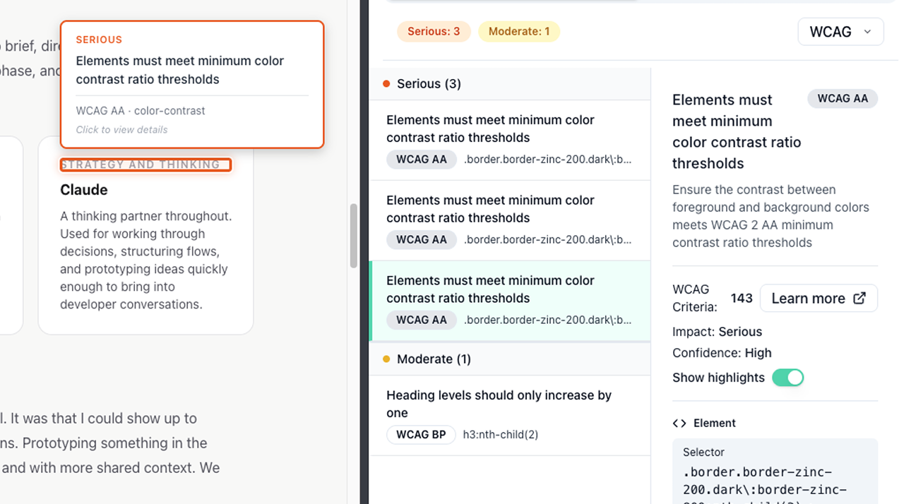 Showing plain language and highlighting issues on the page