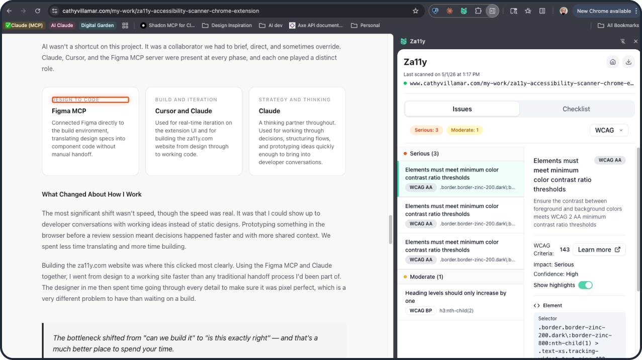 Showing how Za11y opens next to your website, illustrating it's limited space